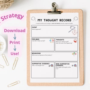CBT Thought Record | Cognitive Behaviour Therapy Tool | Counselor Activity | Psychology Resource Assessment