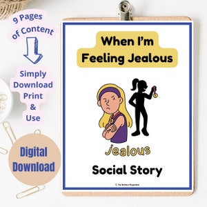 Social Story When I&#39;m Feeling Jealous, Jealousy social story, social emotional lesson, getting along with friends lesson