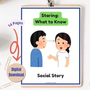 Historia social sobre mirar fijamente / Lección de habilidades sociales / Historia social sobre el espacio personal y los límites