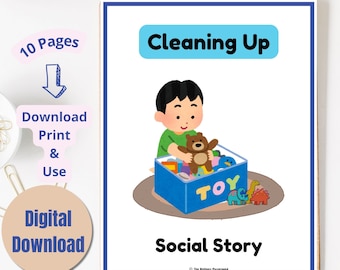 Printable Social story for kids about cleaning up and responsibility, tidying up the classroom