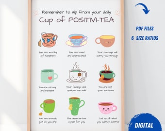 Positivitea Poster | Inspirational Print | Mental Health Poster | Therapy counselor Office Decor