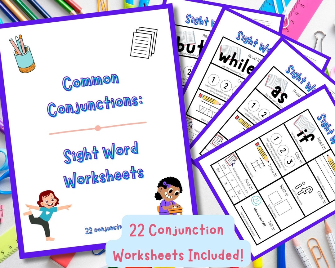 Sight Word Activity Sheets 22 Common Conjunctions Worksheets Learning ...