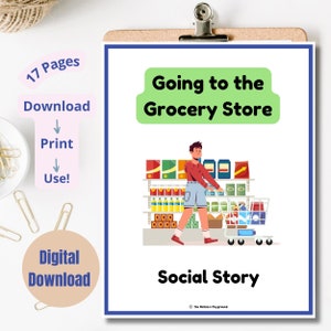 Historia social sobre ir al supermercado / Lección de habilidades para la vida / Historia social para el autismo y la educación especial