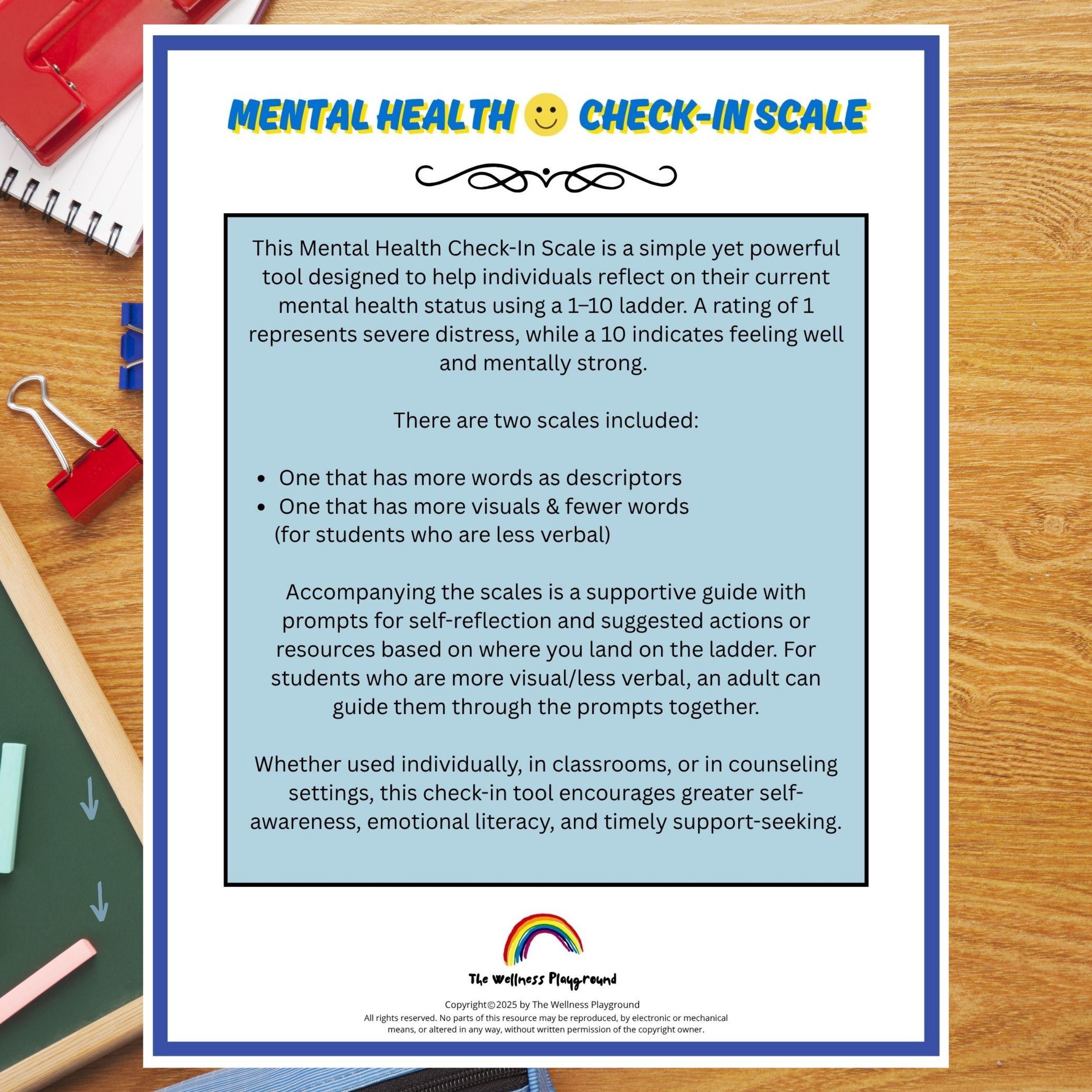 Mental Health Check-in Scale: Kids' Self-reflection Tool (PDF File) - Etsy