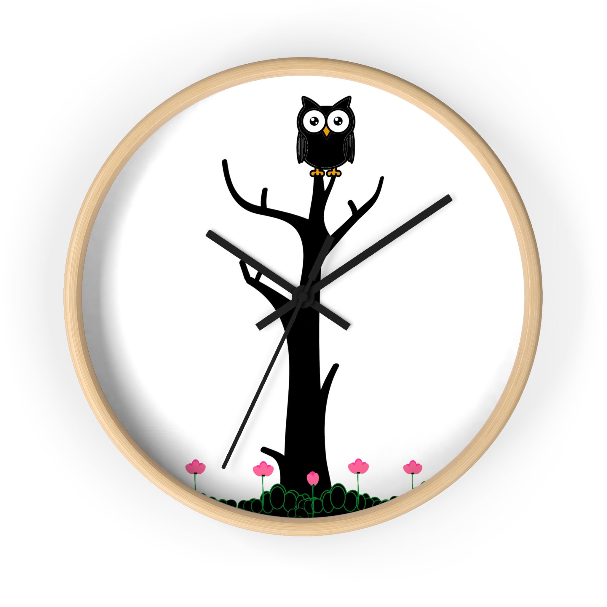 Owl on Tree Wooden Wall Clock, Unique Kids Decor