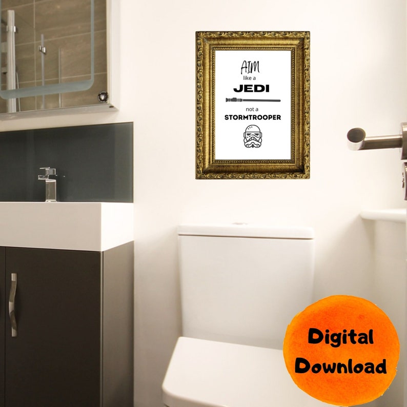 Aim Like a Jedi Funny Bathroom Art Printable Bathroom Art Bathroom