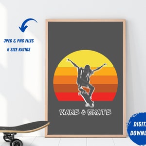 Wake and Skate Poster | Skateboarding Poster | Skateboard Wall Art