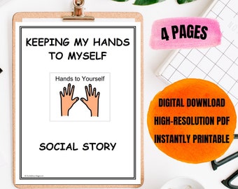 Social Story: Die Hände bei sich selbst halten | Druckbare Social Story | ADHS | Autismus | Ressourcen für das Klassenzimmer | Digitale Social Story