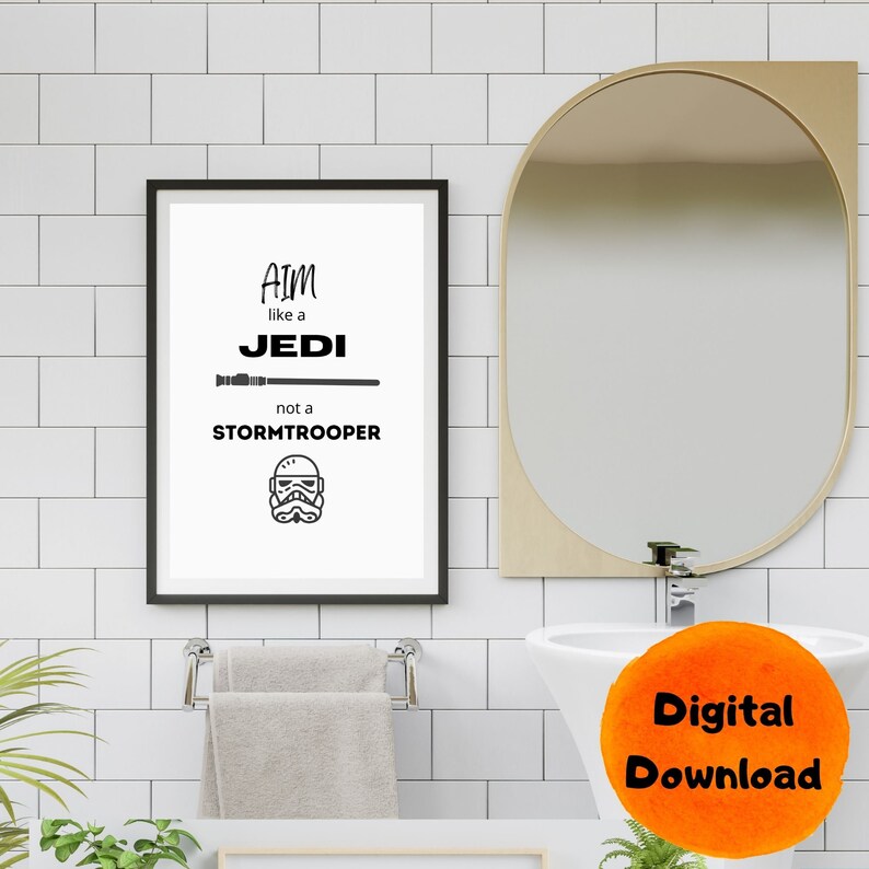 Aim Like a Jedi Funny Bathroom Art Printable Bathroom Art Bathroom