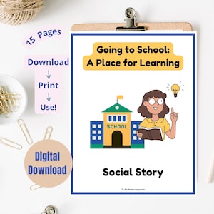 Historia social sobre estar en la escuela / Historia social sobre volver a la escuela / Lección sobre la asistencia a la escuela / Historias sociales para el autismo