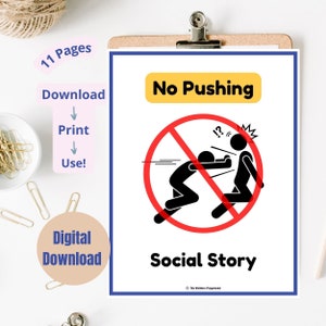 Social Story: No Pushing | Pushing is Not Okay Social Story | Social Skills Lesson