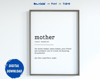Mother Dictionary Print, Mom Definition Wall Art Printable