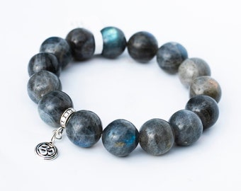 Blue Flash Labradorite Crystal Bracelet | Natural Dark Blue Flash | Sterling Silver Ohm Bead | Crystals To Shield & Protect Your Loved Ones