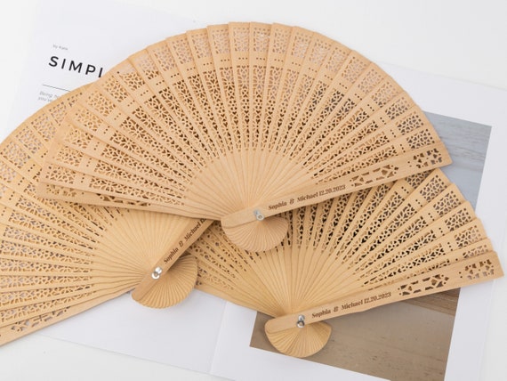 Personalized Rustic Sandalwood Fans Perfect Customized Wedding Favors for Beach and Summer Wedding and Special Events Monograms and Date Z10