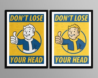 Póster de Fallout, no pierdas la cabeza. Póster del refugio nuclear. Póster del chico de la bóveda de Fallout. Póster Vault Boy de la serie Fallout. Póster del juego Fallout.