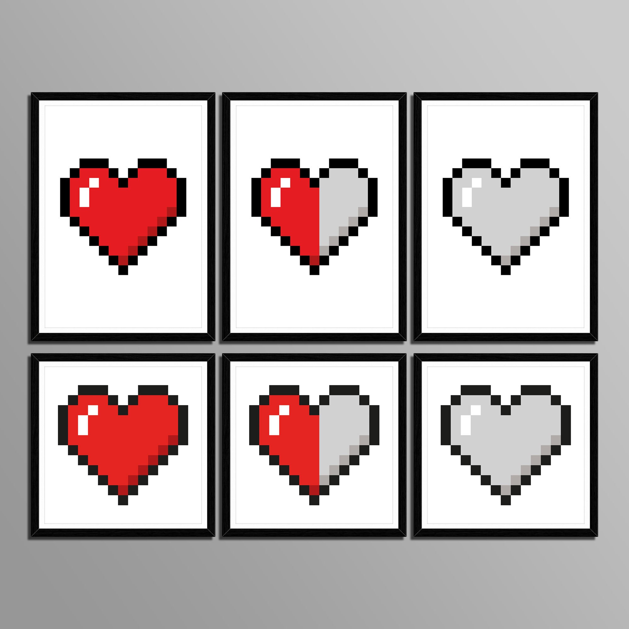 Printable Minimal Design Pixel Art Heart Poster Set. Retro - Etsy