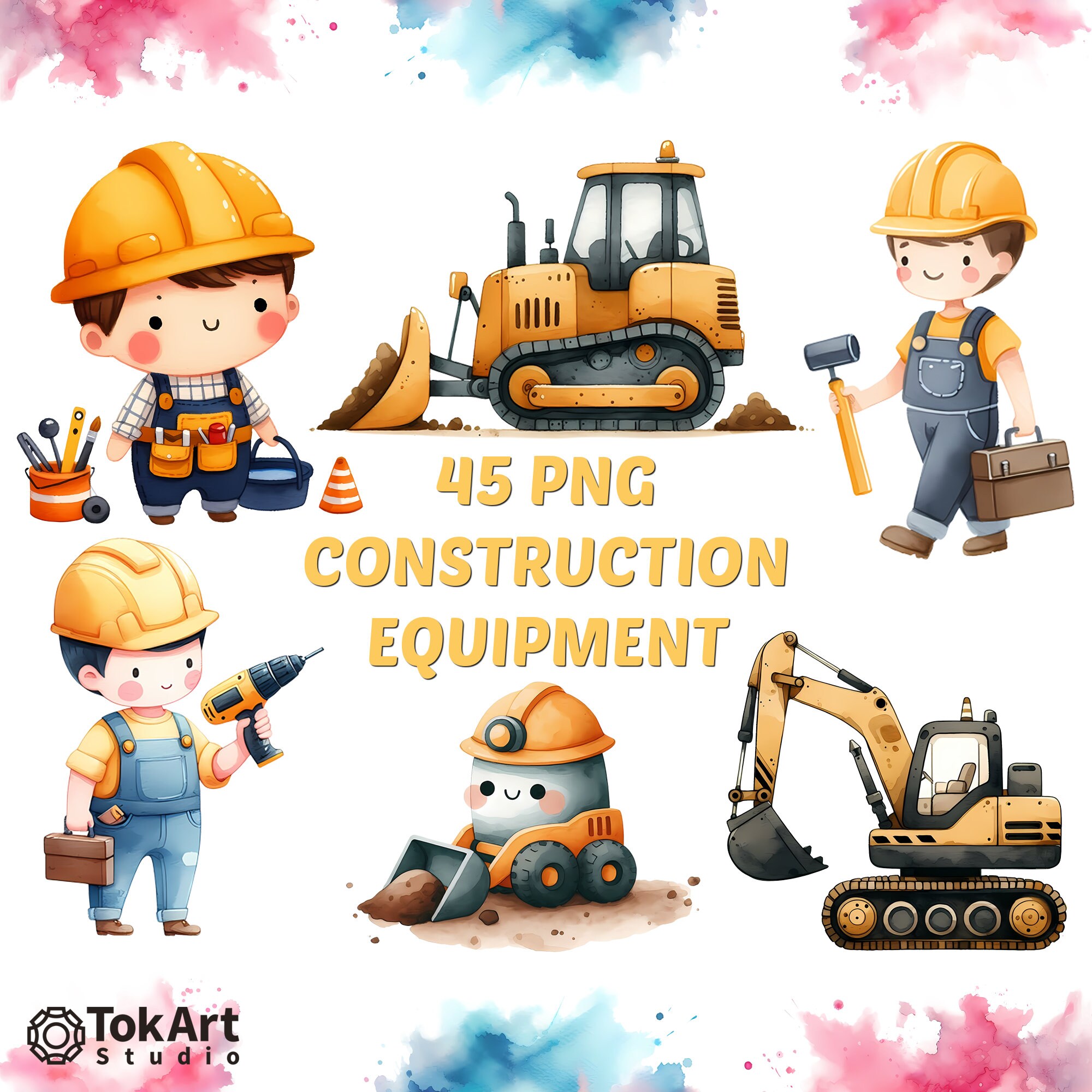 Watercolor Construction Equipment PNG Clipart (Digital Download), image size:2000x2000
