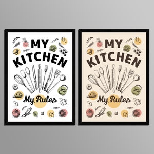 Printable Minimal Design &quot;My Kitchen My Rules&quot; Poster. Printable Kitchen Poster. Kitchen Wall Decor. Kitchen Tools Poster. Vegetable Poster.