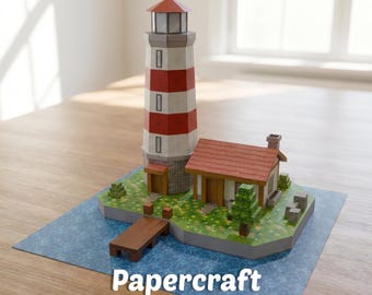 Papercraft Cozy Lighthouse Model, Printable Paper House Template, DIY Miniature Lighthouse Plans, Instant Digital Download Craft Kit PDF