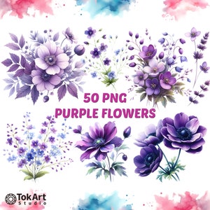 Aquarell Transparente PNG Lila Blumen Bilder, Aquarell PNG Lila Rose, Lila Tulpe, Lila Violette Bilder. Lila Blumen PNG Bilder.