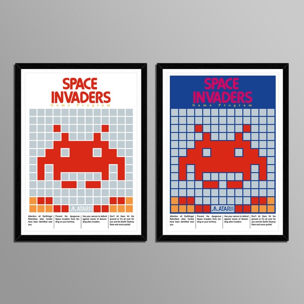 Minimalist Design Printable Space Invaders Poster. Pixel Art Space Invaders Poster. Retro Game Room Decor. Retro Space Invaders Game Poster.