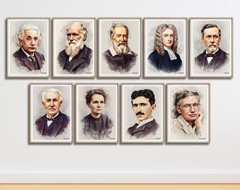 Notable Scientists Watercolor Portrait Poster Set (Digital Download)