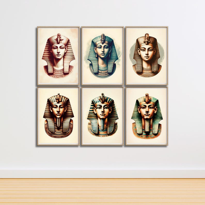 Vintage Ancient Egypt Poster Set: Watercolor Egyptian Statues (digital ...