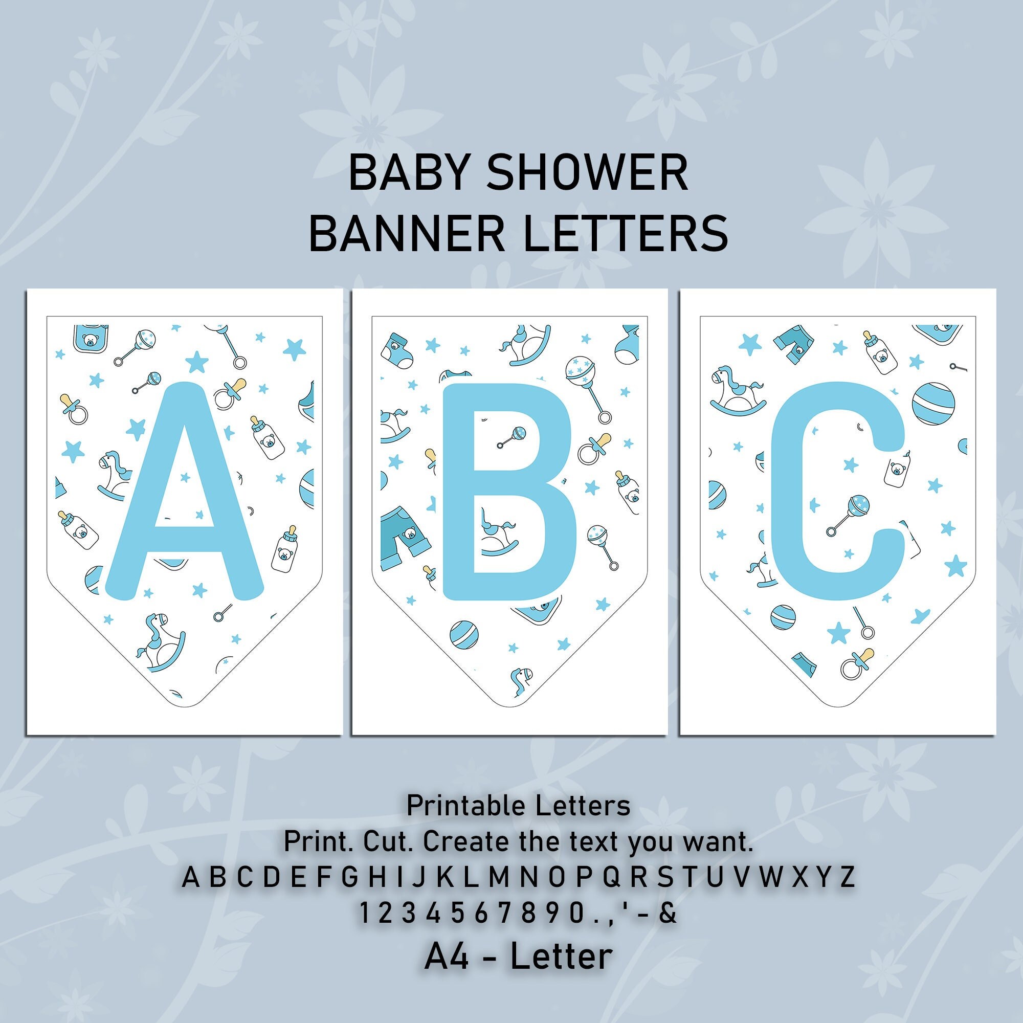 printable alphabet banner set printable blue letters a to z etsy