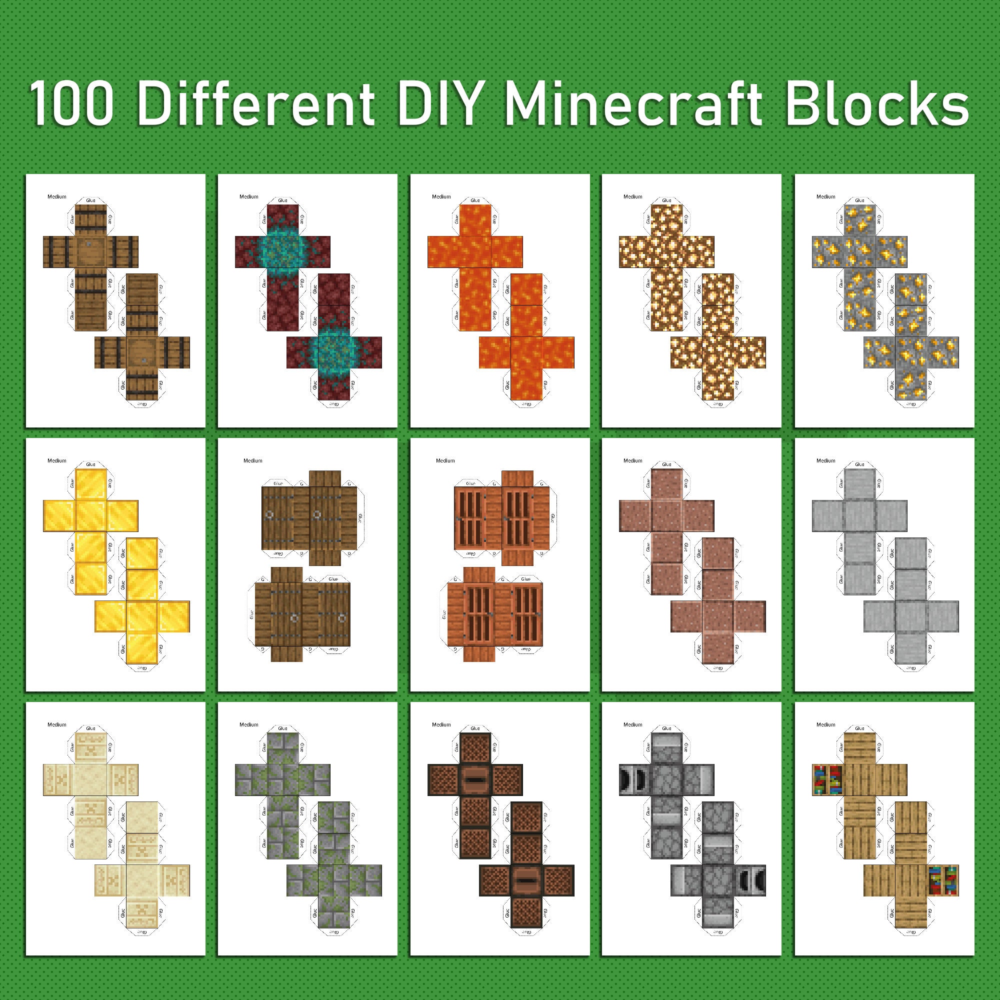 Printable Mine Block Set of 6 DIY Building Blocks Gifts 