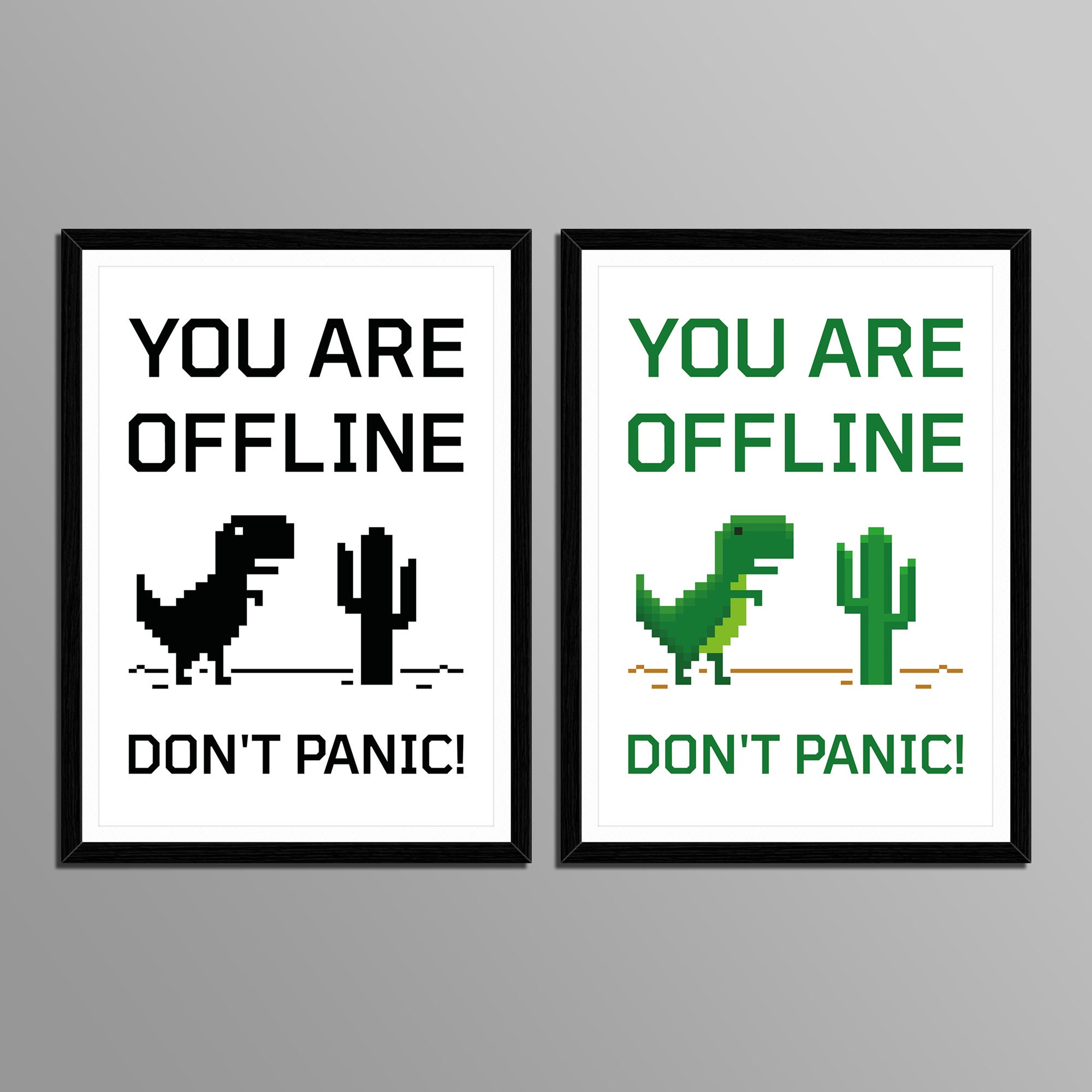 Printable Pixel Art "You are Offline. Don't Panic" Poster. Chrome Offline Dinosaur Poster. Game Room Decor. Don't Panic Poster. Offline.