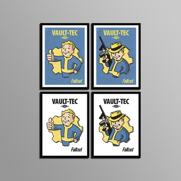 Minimally Designed  Vault Boy Poster. Printable Game Poster. Fallout Vault Tec Poster. Fallout Logo Poster. Game Room Decor. Fallout Poster