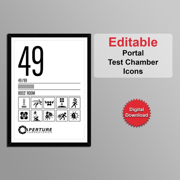 Editable Portal Test Chamber Icons. Printable Game Poster, Aperture Laboratories Test Signs, Portal Test Signs, Portal Warning Signs