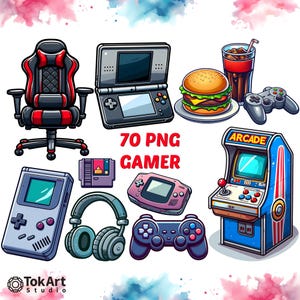 Watercolor Gamer PNG Images: Retro Video Game Illustrations (Digital Download)