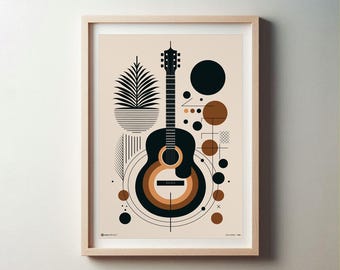Abstrakte Gitarre Kunstdruck: Minimalistische Musikzimmer Deko (Digitaler Download)