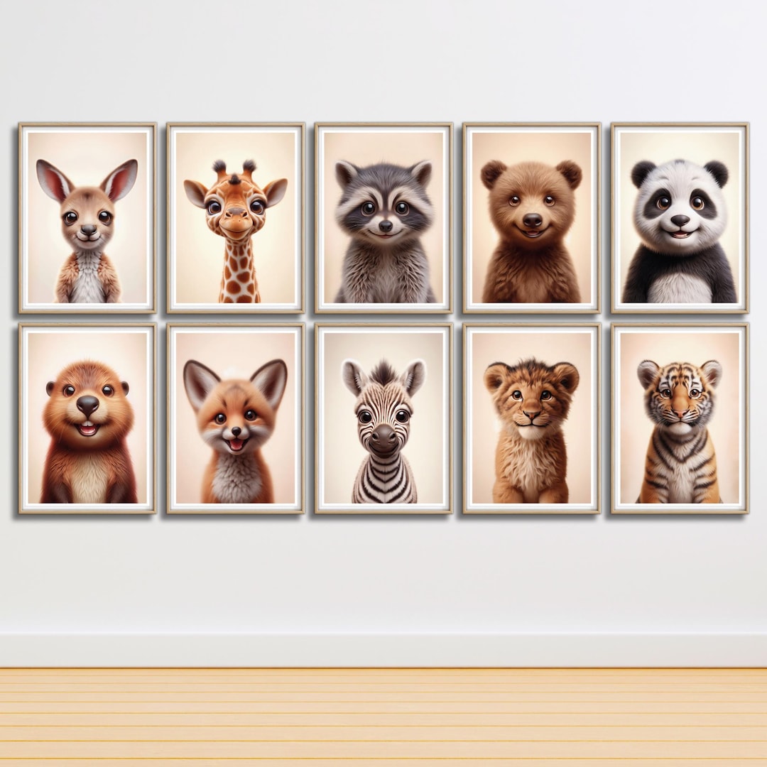 Printable Cute Baby Animal Posters Set. Sweet Animal Posters Set. Baby