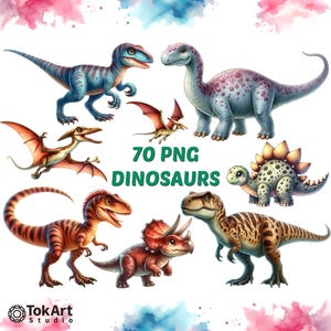 Watercolor Transparent PNG Dinosaur Images Set, Watercolor PNG Cute Dinosaur Images, Kawaii Dinosaur Transparent Clipart. Cute Dinosaur PNG.