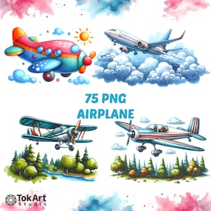 Imágenes de aviones PNG transparentes en acuarela, imágenes de aviación coloridas PNG en acuarela, imágenes prediseñadas de paisaje de aviones PNG. Imágenes Png De Biplano
