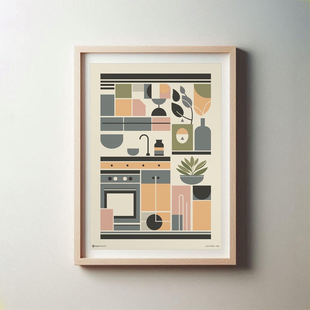 abstract kitchen art prints: modern line drawing set... Abstract Kitchen Art Print: Modern Pastel Decor (digital Download) - Etsy