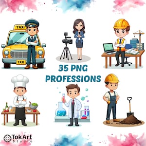Watercolor Transparent PNG &quot;Professions&quot; Images. Human Images from Different Jobs. Engineer, Berner, Singer, Football Player, Teacher Images