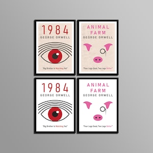 Minimal Design 1984 And Animal Farm Poster Set, Printable Book Poster. George Orwell Book Poster. Retro Book Poster.