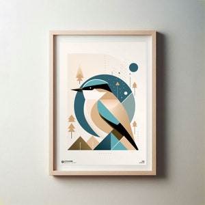 Printable Abstract Little Bird Poster. Abstract Blue Headed Bird Poster. Modern Stylish Home Decor. Minimal Bird Art. Abstract Bird Poster.
