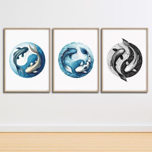 Printable Minimally Designed Fish Yin Yang Poster. Printable Yin Yang Wall Art Poster. Cartoon Series Poster. Anime Movie Poster.
