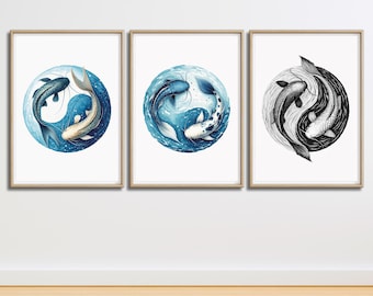 Printable Minimally Designed Fish Yin Yang Poster. Printable Yin Yang Wall Art Poster. Cartoon Series Poster. Anime Movie Poster.
