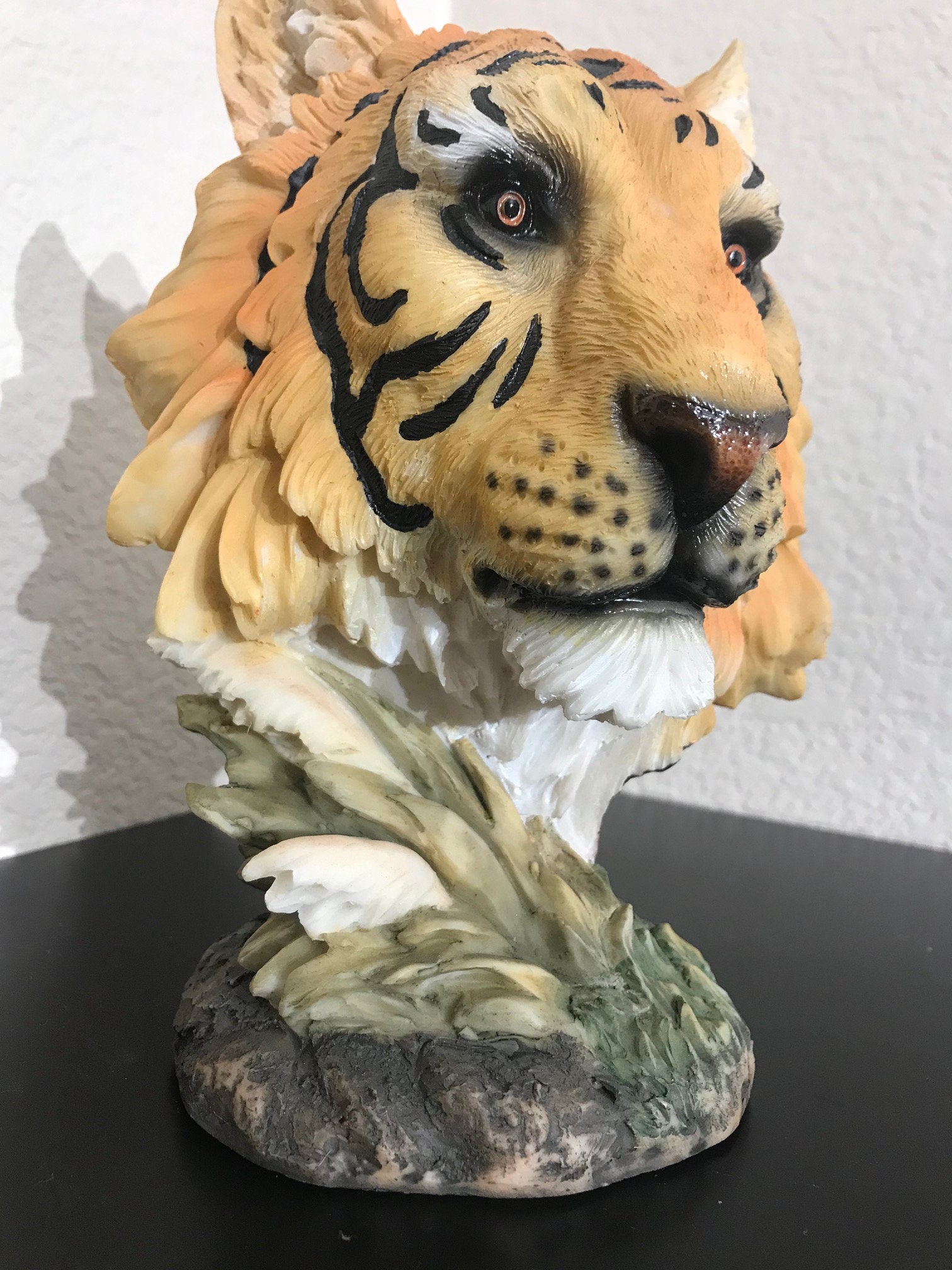 Vintage Large Leather Wrapped Whimsical Tiger Decorative Statue