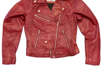 Lipstick Red Ladies Asymmetrical Leather Jacket