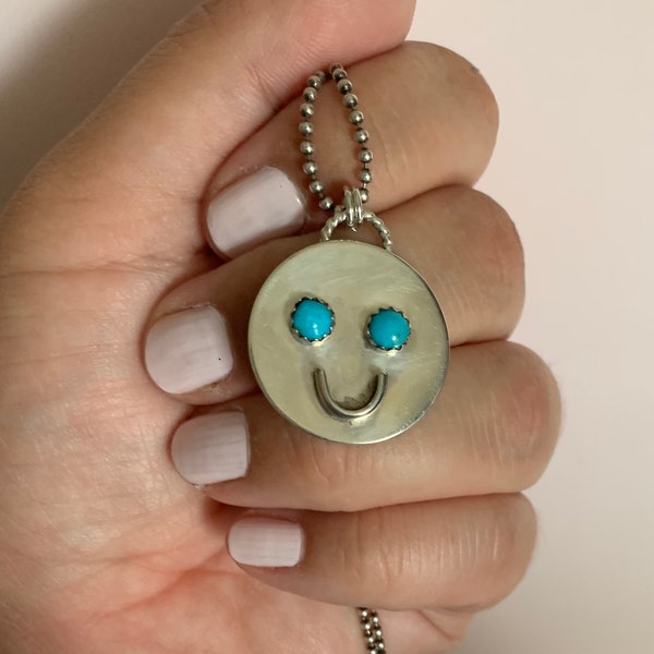 kingman turquoise sterling silver smiley face happy pendant