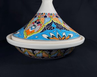 Handmade Ceramic Tajine, Mediterranean Serving Dish, Hand-Painted Tagine, Unique Serving Platter, Moroccan Kitchenware