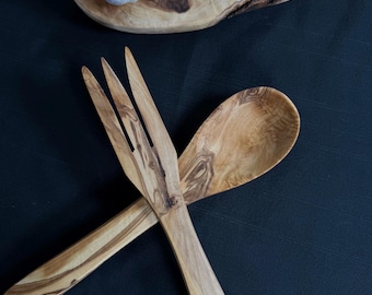 Olive Wood Salad Servers – 25cm Handmade Kitchen Gift for Chefs & Home Cooks