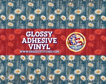 Daisies and Denim Glossy Adhesive Vinyl | Floral Adhesive Vinyl | Daisy Adhesive Vinyl | Daisies and Denim Print Vinyl | Daisy Vinyl Sheets