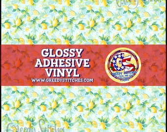 Lemons Glossy Adhesive Vinyl | Floral Adhesive Vinyl | Lemon Floral Adhesive Vinyl | Lemon Vinyl | Lemon Pattern Vinyl Sheets | Pretty Lemon